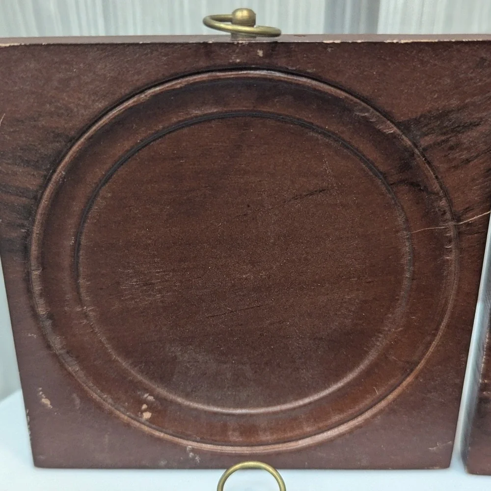 Vintage Ardco Wood Plate Frames Set of 4 Square Wall Hanging Plaque Brown Decor